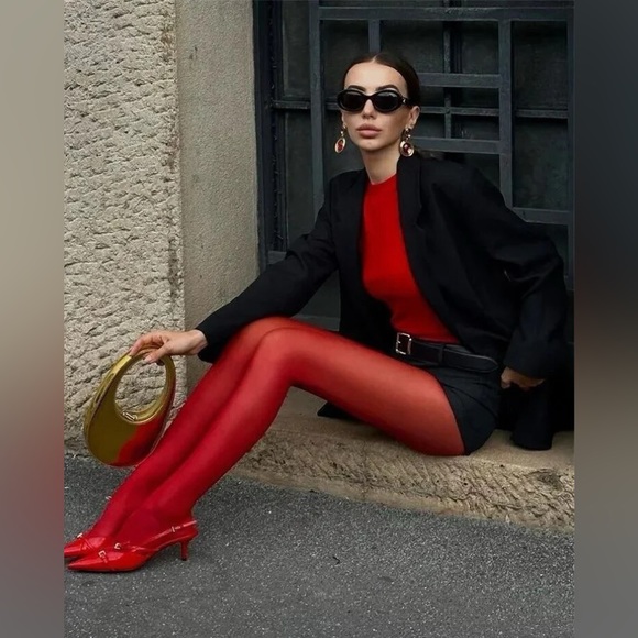 NWT velvet red stockings opaque winter tights fashion legs one size leggy DP - Picture 4 of 16